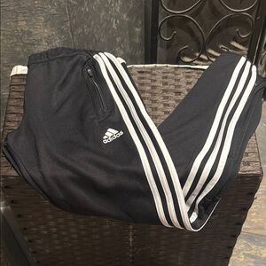 Adidas Black and White Sweatpants with Signature Stripes